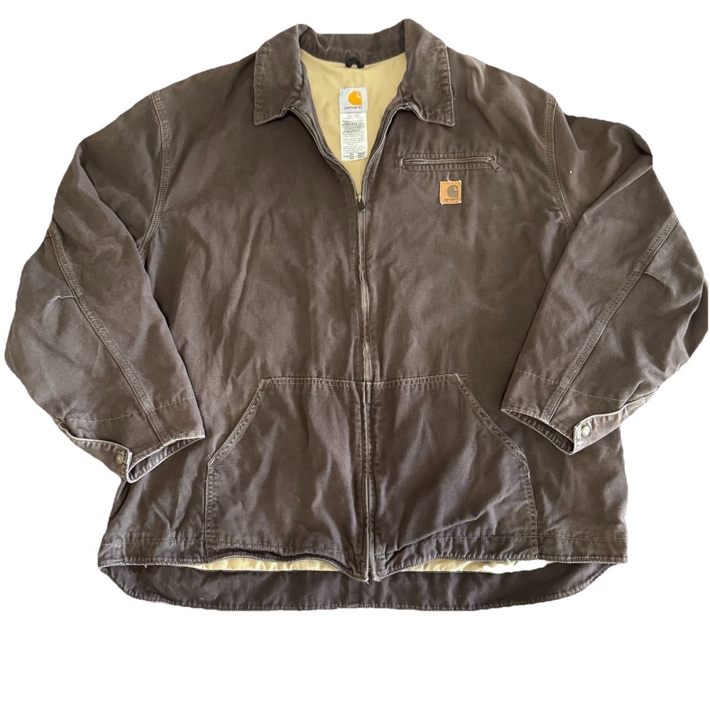 Carhartt J169‎ 3XL Brown Quilt Lined Work Jacket Distressed Faded Heavyweight